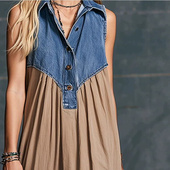Dresses & Skirts - Elegant Urban Blue Denim Patchwork Khaki Long Skirt